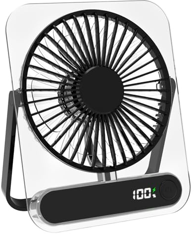 iNeibo Office Slient&Power Desk Fan,1800mAh USB Rechargeable Mini Fan, Ultra-thin Portable personal Fans,LCD Digital Display,180° Tilt Folding Desktop Fan, 5-speeds Strong Wind For Home Bedroom