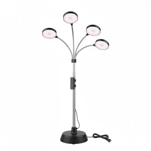 Vollspektrum LED Pflanzenlampe 4-Kopf, 10000 Lux Tageslichtlampe mit 4/8/12h Timer, dimmbar, 360° Schwanenhälse, optimierte Pflanzenbeleuchtung für präzise Anzucht, Stecklinge und Indoor-Grow