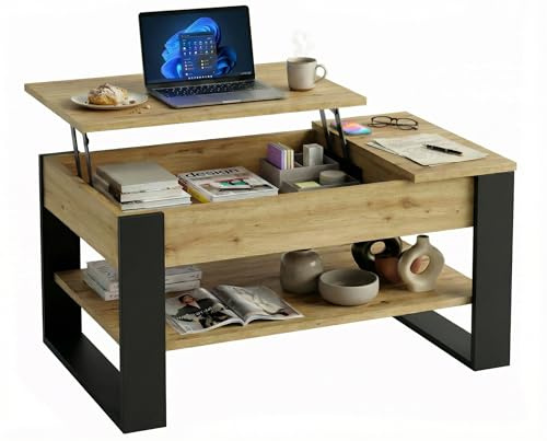 CraftPAK Couchtisch höhenverstellbar mit Stauraum | Wohnzimmertisch mit Hubplatte und Ablage | Multifunktional & stabil