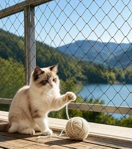 KXYINOS Filet Chat Balcon, 3x10m Filet Chat Renforcé, Filets de Protection sans Percage, Filets Anti Chats avec Crochet Fixation pour Sécuriser Les Balcons, Terrasses, Fenêtres, Lucarnes et Portes