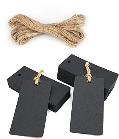 jijAcraft Kraftpapier Anhänger Geschenkanhänger Etiketten 9 * 4,5cm, 100stk. mit Jute Schnur, für Hochzeitsgeschenke Weihnachtsgeschenke Partygeschenke (Schwarz)
