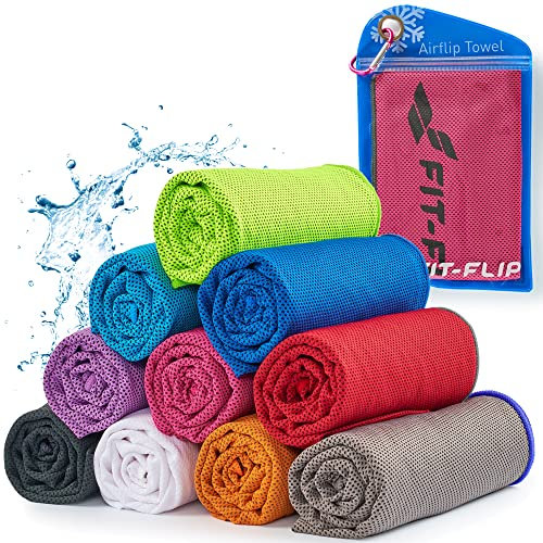 Fit-Flip Airflip Kühltuch - Ice Cooling Towel - das kühlende mikrofaser Sporthandtuch für Nacken und Hals - Kühlhandtuch für Fitness und Sport (rosa-dunkel Grauer Rand, 100x30cm)