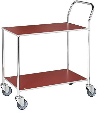 Lagerino Kleiner Tischwagen, vollständig geschweißt, 2 Ebenen, 840x430x970 mm, 150 kg Tragfähigkeit, Rot/Elektrolytisch verzinkt, mit Bremsen