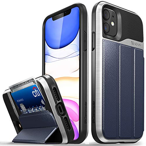 VENA vCommute Wallet Case Compatible with Apple iPhone 11 (6.1-inch 2019), (Military Grade Drop Protection) Flip Leather Cover Card Slot Holder with Kickstand - Blue