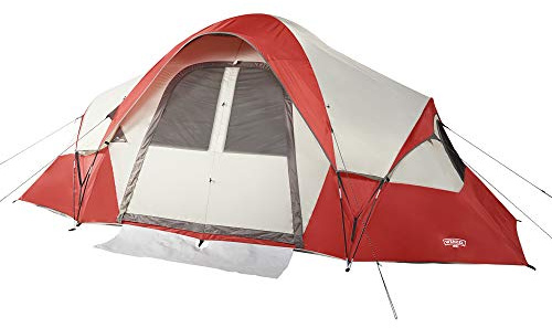 Wenzel Bristlecone 8 Person Modified Dome Tent with Divider, Full Mesh Roof, Gear Storage, Electrical Port & Roll-Back Rainfly – Spacious, Two-Room Camping Shelter