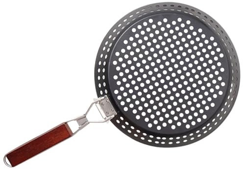 Yardwe Barbecue Nonstick Pan Grill Skillet Grill Topper Tray with Foldable Handle BBQ Grill Wok for Home Kitchen Outdoor Barbecue