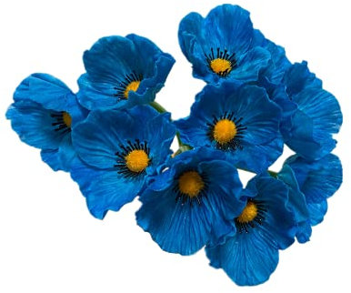 Rikyo Blumensträuße mit 10 Stielen, 27,9 cm, künstliche Mohnblumen, PU-Kunstblumen für Küche, Tisch, Tischdekoration Vase, Heimdeko, Hochzeit, Blumenhintergrund, Bogenwand (blau)