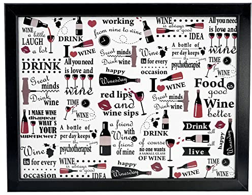 MTS Wooden Lap Trays with Bean Bag Cushion - Wine Design - Large Padded Tray for Adults - Suitable for Food, Work, Drinking, Art, TV, Sofa, Bed - Great for Wine Enthusiasts