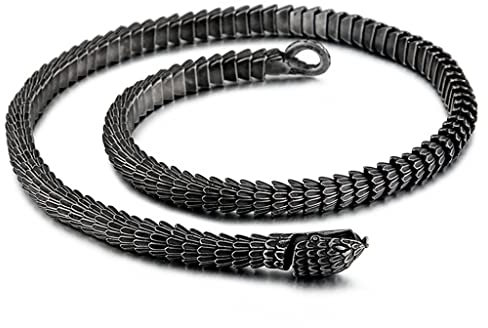 HFUHLK Wikinger Schlange Jormungandr Halskette, Herren Edelstahl Vintage Schwere Amulett, Schwarze Pistole Überzogene Handgemachte Drachenschuppe Schmuck