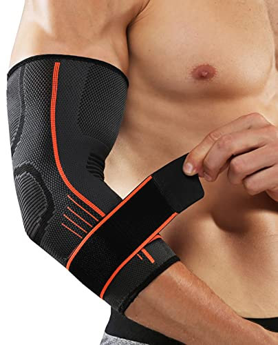 SOLO ACTFIT Codera Transpirable Velcro Codera Ajustable Compresión Brazo Codera Epicondilitis para Tendinitis Golf Tenis Levantamiento de pesas (naranja*único, L/XL)