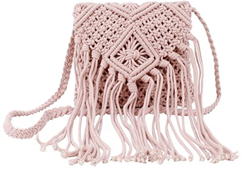MEGAUK Umhängetasche mit Fransen Damen Schultertasche Fransentasche Quasten Stroh gewebte Strandtasche für Frauen, Pink