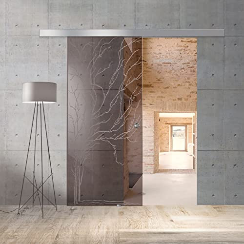 BOSS Porta Scorrevole in vetro modello TREE 90x215 cm (60/80/90 cm) 8 mm, vetro Bronzo, Nano rivestito incolore, kit hardware complete (90x215 cm, SINISTRA)