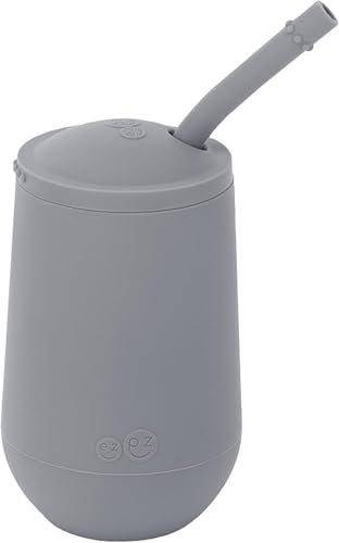 ez pz Happy Cup mit Deckel und Strohhalm, dunkelgrau, ab 24 Monaten