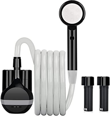 LIBERRWAY Campingdusche mit Pumpe, Camping Dusche Set mit 2 Wiederaufladbaren Akkus, 2m Duscheschlauch Outdoor Dusche für Garten Strand Camping Reisen Autowäsche, Mobile Dusche Schwarz