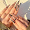 JUSTOTRY 24 Stück Swirl Stiletto Nägel Zum Aufkleben Lang, Schwarz French Künstliche Nägel, Leopard Mandel Kunstnägel Press on Nails, Pretty Fingernägel Fake Nails für Frauen