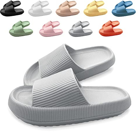 Neteson Cozislides Original Slippers Damen Rutschfeste Hausschuhe Herren Weich Badeschlappen Cloudyzz Schlappen Sommer Badelatschen Gummi Pantoletten(Grau, 38/39EU)