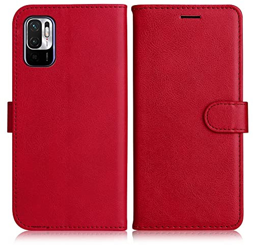 DENDICO Coque pour Xiaomi Redmi Note 10 5G / Xiaomi Poco M3 Pro 5G / Redmi Note 10T, PU en Cuir Coque Portefeuille Étui Housse, Design Classique TPU Coque pour Redmi Note 10 5G, Rouge