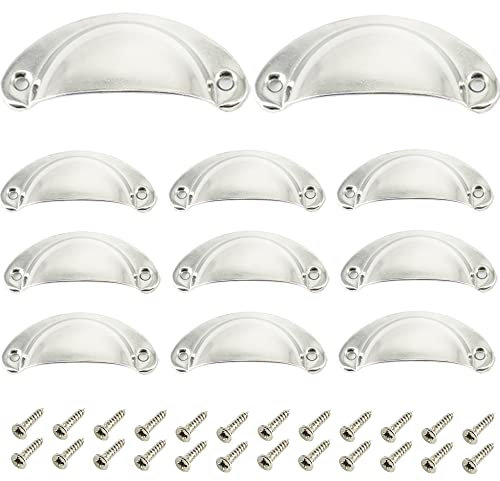Ruidee 12 Picecs Shell Cup Handles Vintage Half Moon Drawer Pull Handle with Screws for Cabinet Cupboard Dresser Wardrobe Drawer (Silver)