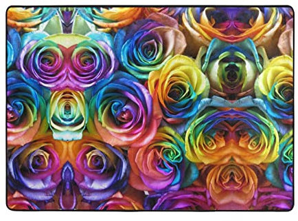Teppich mit Regenbogen-Rosen-Druck, 203,2 x 147,3 cm, modern, rutschfest, für Wohnzimmer, Schlafzimmer