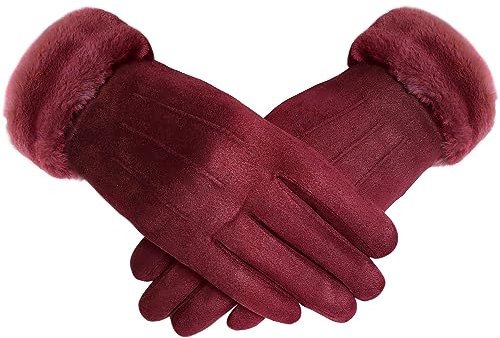 TOSKATOK Damen Damen Stilvolle Kunstleder Wildleder Weiche warme gemütliche Winterhandschuhe mit gemütlichem Liner und Kunstpelzmanschette