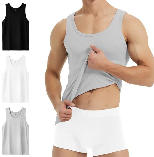 YouShow Camiseta Tirantes Hombre Algodón 100% Camisetas sin Mangas Deportivas Pack de 3 Negro Blanco Gris L