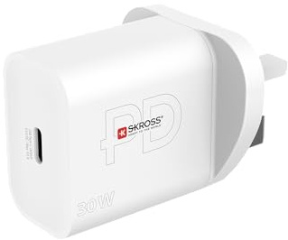 SKROSS - Power Charger UK - PC -Ladegerät Tablet, Smarthone mit schnellem Laden 30W - Ladegerät mit 1 USB C 30W -Geräten mit britischer Sockel - 100/240 V - Gewicht 60g