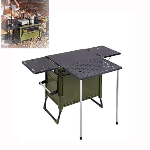 WOLWES Campingküche faltbar Camping Camping Box 25 L oder 60 L Fassungsvermögen campingmöbel für 2–4 Personen, Picknick-BBQ-Strand (Color : Green, Size : L)