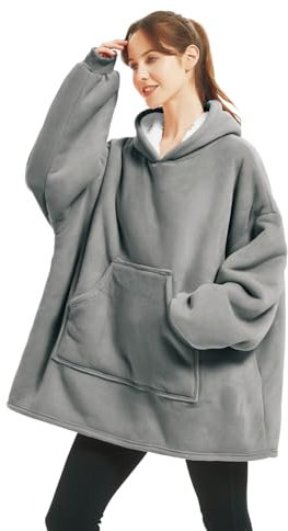 Orilautex Coperta con cappuccio da donna, taglia extra large, design neutro, calda coperta con cappuccio per adulti e adolescenti con maniche, cappuccio, tasca (Grigio)