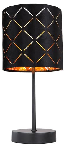 Tischleuchte Beistellleuchte LED Tischlampe Wohnzimmerlampe Musterleuchte Designlampe mit Textilschirm, Metall schwarz, 5W 470lm warmweiß, DxH 15x35 cm