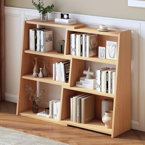 IOTXY Ausziehbares Regal aus Holz, Bücherregal mit 3 Ebenen, niedrig, kurz, Bücherregal für kleinen Raum oder Ecke, Eiche, S