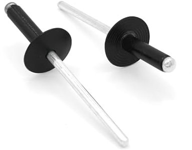 NOLDAR | Aluminium Blindnieten mit großkopf. Popnieten Größe 4,8 x 12 mm (16mm Kopf). Nieten Farbe SCHWARZ (100 Stück)