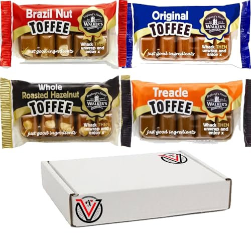 04 x Walkers Mixed Nonsuch Brazil Nut, Treacle, Hazelnut & Original Toffee Bars 100g | VIMIX