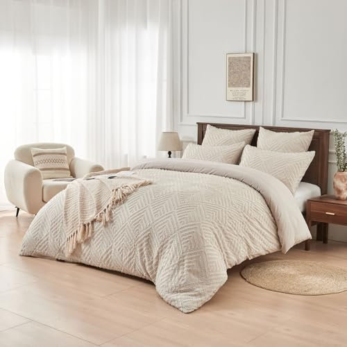 YASMENG Boho Bettwäsche 135x200 Beige Geometrisch Getuftet Bettwäsche Boho Style Modern Aesthetic Bettwäsche 2teilig Weiche Mikrofaser Bettbezug Set mit Reißverschluss und 80x80 cm Kissenbezug