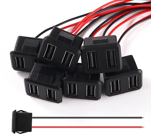 KUOQIY 6 Pièces 3A 2 Broches USB Prise, Connecteur USB Femelle 2 Fils avec Boucle à Rainure à Pression, avec 100mm 22 AWG Câble, Double