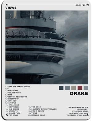 NTRECS Drake Poster Views Poster, Albumcover, Poster, Blechschild, Vintage, Metall, Pub, Club, Café, Bar, Zuhause, Wandkunst, Dekoration, Poster, Retro, 30 x 40 cm