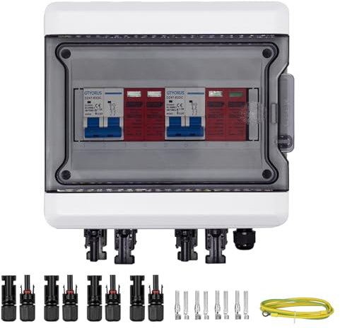 GTYORUS Scatola di Giunzione Solare Fotovoltaica, Protezione Contro Le Sovratensioni Fotovoltaiche IP65, Interruttore Fotovoltaico 2 Stringa DC 500 V con Spina Solare(2 in 2 uscita, 25A)