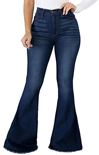Women Bell Bottom Jeans Skinny Pants for Classic High Waisted Flared Jean Blue