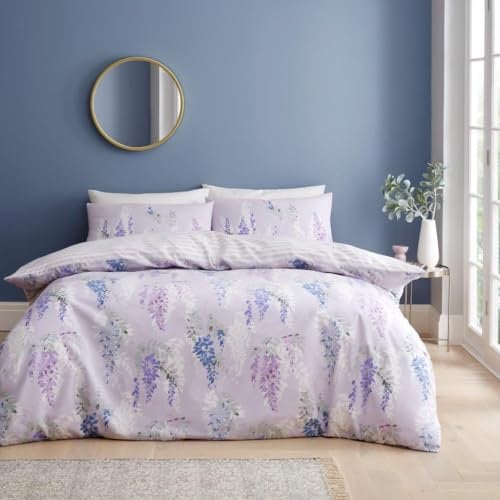 LIZZIE JACOBS New Printed Easy Care Soft Duvet Covers Quilt Covers Sets Reversible Bedding Sets With Pillowcases (Ophelia Lilac, Single)