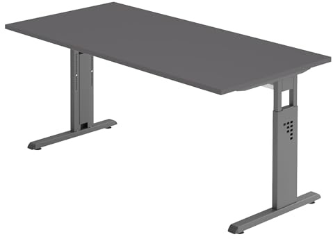 bümö höhenverstellbarer Schreibtisch O-Serie 160x80 cm in Graphit, Gestell in Graphit - PC Tisch für's Büro manuell höhenverstellbar, Computertisch verstellbar