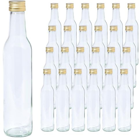Vitrea 24 leere Glasflaschen 250ml Schraubverschluss Gold - kleine Flaschen zum Befüllen mit Deckel - für Saft, Getränke, Likör, Öl, Saucen - 24 Stück, PP28, Cool