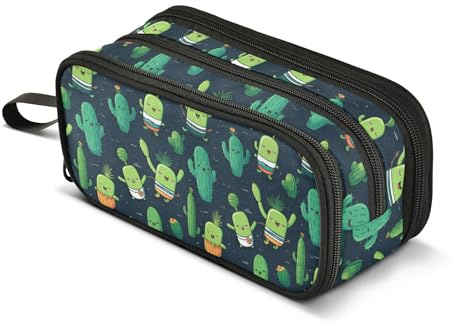 ALAZA Large Pencil Case, Big Capacity Pencil Bag Pen Pouch Holder 3 Compartments,Cactus School Office Supplies Stationery Makeup Bag Storage Organizer for Students Girls Boys Women Men