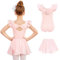 Arshiner Ballettkleidung Mädchen Rosa Ballettkleid Kurze Ärmel Balletttrikot Baumwolle Ballettanzug Bowknot Tanzbody mit Chiffon Wickelrock Tütü Ballett Tanzkleid 2tlg für Kinder 9-10 Jahre