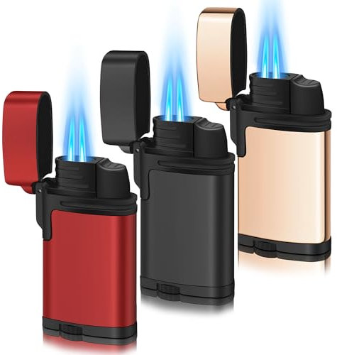 WANBRO 3 Pack of Jet Torch Lighter, Windproof Dual Jet Flames, Butane gas refillable, Mini Pocket Lighters for Candle, Stove, Gift for Men & Women (NO Gas)