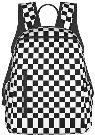 KoNsev Schwarz-weiß karierte Rucksäcke für Mädchen und Jungen, modisch, lässig, Tagesrucksack, Reisen, Uni, Lehrer, Schwarz , Einheitsgröße