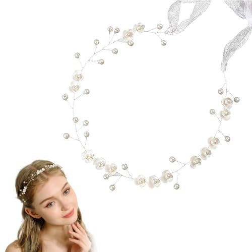 UEAVOID Haarschmuck Kommunion Mädchen, Prinzessin Blumenkranz Haare, Kopfbedeckung, Blumen Haarkranz mit Band, Geeignet für Braut Damen, Fotografie Hochzeit Zubehör (White)