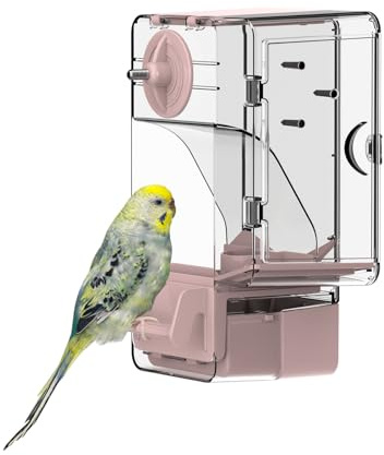 Automatischer Vogelfutterspender, Vogelkäfig-Futterspender mit Sitzstange Multifunktionaler Halter für Obst und Gemüse für Wellensittiche, Sittiche, Kanarienvögel, Nymphensittiche, Finken (Rosa)