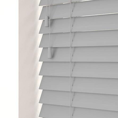 Dove Grey 50mm Faux Wood Venetian Blinds Fine Grained With Strings 120cm Drop 100cm Wide