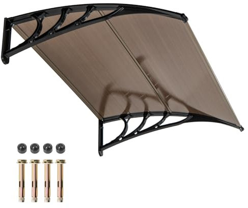 RELAX4LIFE Vordach für Haustür, Überdachung aus Polycarbonat & Aluminium, Türvordach für Sonnenschutz Regenschutz Windschutz, Pultvordach für Tür Eingang Hauseingang (Kaffee, 122 x 99 cm)
