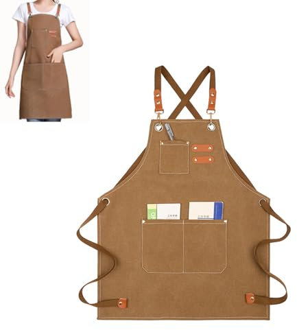 COZERI Arbeitsschürze für Männer und Frauen,Kochschürze Leder Schürze, barista schürze, Einstellbare BBQ mit 3 Taschen, Wasserdicht, Langlebig,für Home Kitchen Kaffee Garten Handwerk Werkstatt