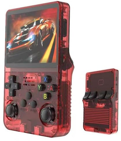 R36S Console per videogiochi portatile retrò, schermo IPS da 3,5 pollici, scheda TF da 64 g, oltre 10.000 giochi, console di gioco portatile, con sistema Linux open source (rosso)